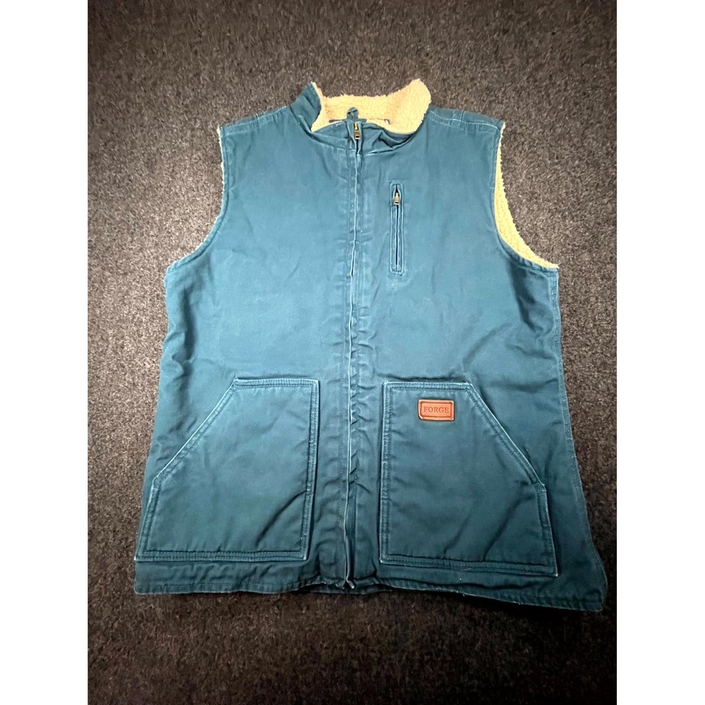 Forge Work Wear Vest Men's XL Teal Sherpa Lined Mock Neck Full Zip Front Pocket